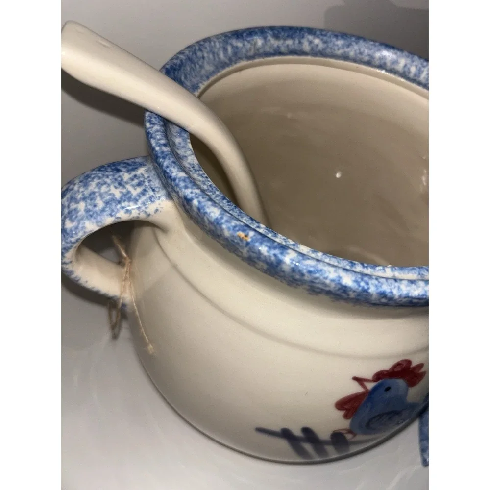 Vintage Farmhouse Style Soup Tureen w/Ladle White Ceramic California Pottery USA